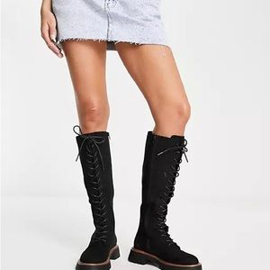 ASOS Design Carolina Lace up Knee High Boots Wide Fit Size 8